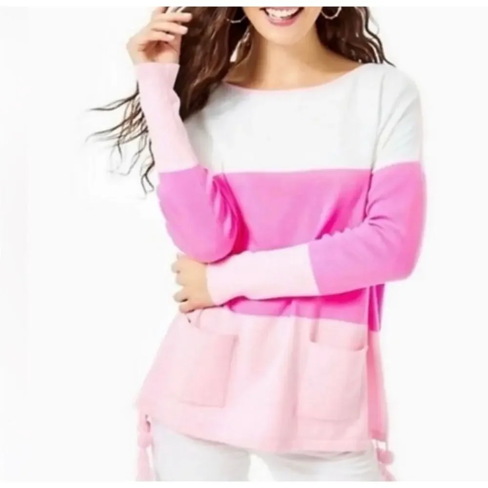 Lilly Pulitzer NWT Women's Westwood TricolorCoolmax Sweater Pink/White Size XL
